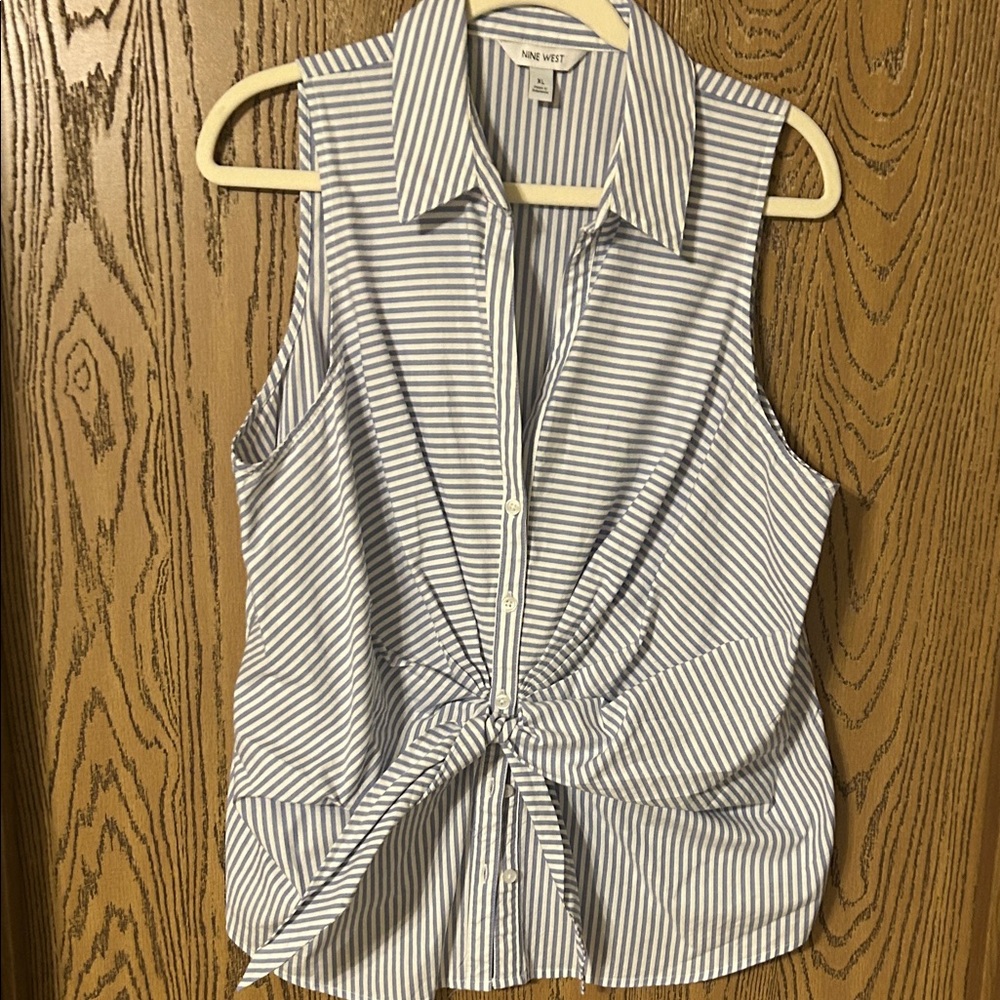 Nine West Sleeveless Top with Blue and White Stripes